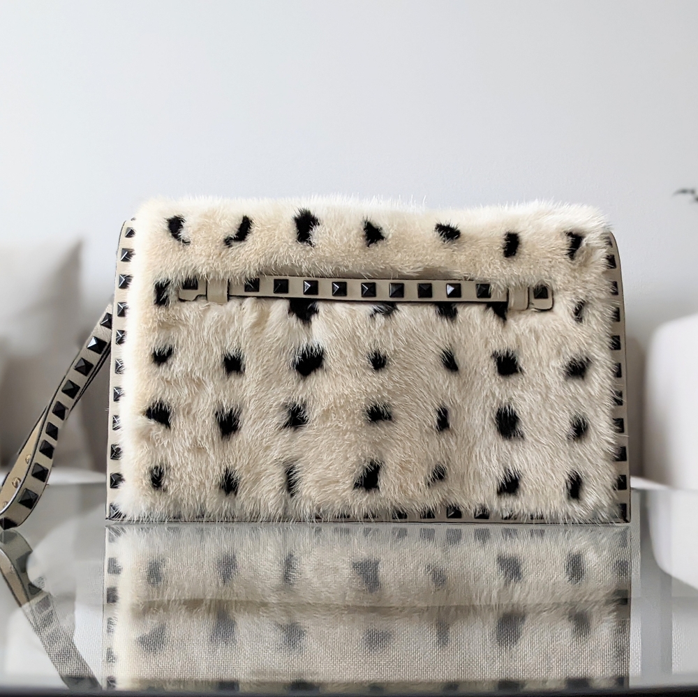 Valentino Garavani Mink Fur Rockstud Clutch